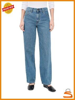 Mid-Rise Baggy Straight Leg Non-Stretch Denim Jeans